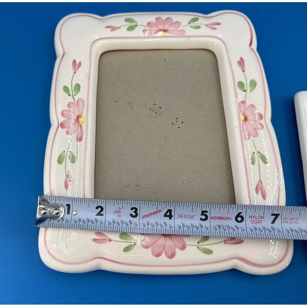 Vtg 2 Ceramic Picture Frames Pink Floral Tabletop Cottagecore Country Farm House